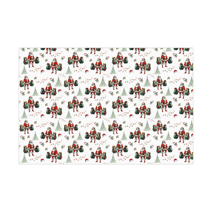 Weightlifting Santa Christmas Wrapping Paper