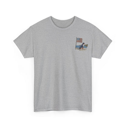 Double Sided Version w/ text "Summer Swissy" Version of our 2025 New Summer Swissy Unisex Tshirt, Greater Swiss Mountain Dog Patriotic Flag Shirt, Cartoon Swissy Character