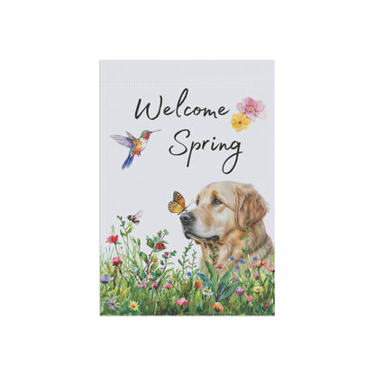 Golden Retriever Garden Flag, Welcome Spring Floral Dog Garden Flag, Watercolor Dog Flag, Double Sided Garden Flag
