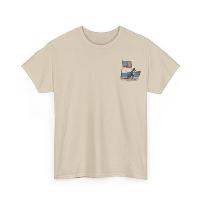 Double Sided Version w/ text "Summer Swissy" Version of our 2025 New Summer Swissy Unisex Tshirt, Greater Swiss Mountain Dog Patriotic Flag Shirt, Cartoon Swissy Character