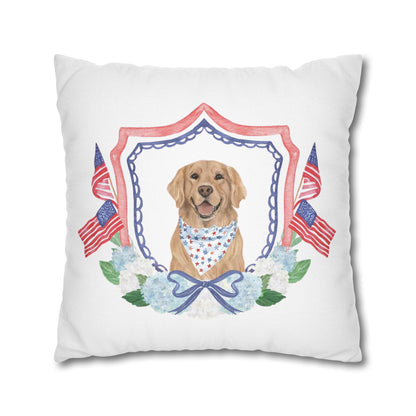 Summer Golden Retriever Pillow Cover, Double Sided, Hand drawn, Watercolor Golden Retriever Patriotic Pillow Cover