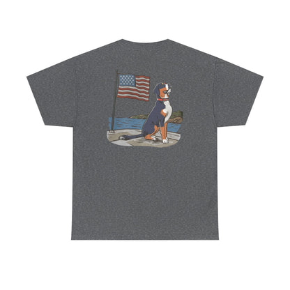 Double Sided Version of our 2025 New Summer Swissy Unisex Tshirt, Greater Swiss Mountain Dog Patriotic Flag Shirt, Cartoon Swissy Character