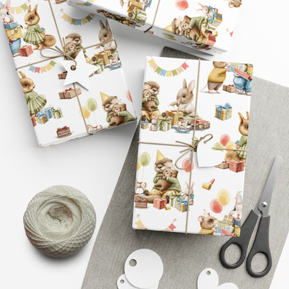Vintage Rabbit and Animals Birthday Wrapping Paper