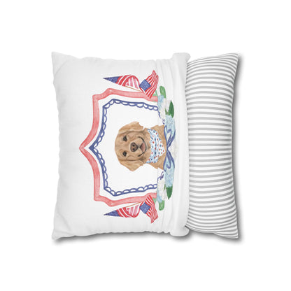 Summer Golden Retriever Pillow Cover, Double Sided, Hand drawn, Watercolor Golden Retriever Patriotic Pillow Cover