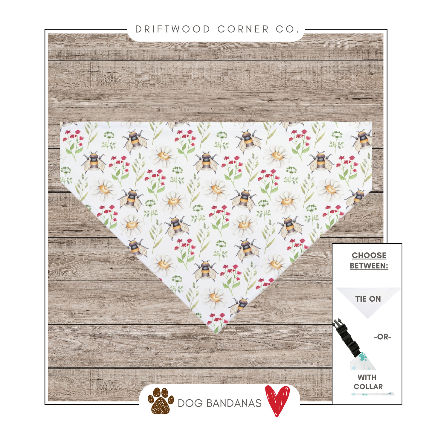 Bumble Bees and Wildflowers Dog Bandana, Spring Dog Bandana