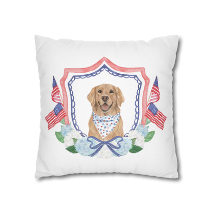 Summer Golden Retriever Pillow Cover, Double Sided, Hand drawn, Watercolor Golden Retriever Patriotic Pillow Cover