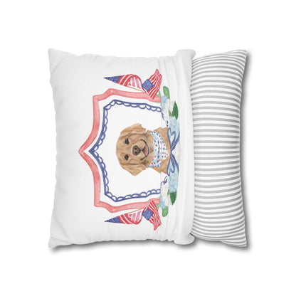 Summer Golden Retriever Pillow Cover, Double Sided, Hand drawn, Watercolor Golden Retriever Patriotic Pillow Cover
