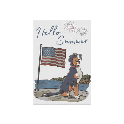 Faded, Watercolor Greater Swiss Mountain Dog Garden Flag, Hello Summer Swissy Garden Flag, Watercolor Hand drawn Dog Flag, Double Sided