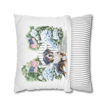 Patriotic Summer Greater Swiss Mountain Dog Pillow Cover, Hand Drawn, Double-Sided Graphics, Swissy, GSMD