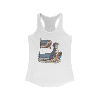 2025 New Summer Swissy Women's Racerback Tank Top, Greater Swiss Mountain Dog Patriotic Flag Shirt, Cartoon Swissy Character