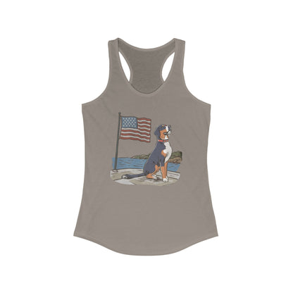 2025 New Summer Swissy Women's Racerback Tank Top, Greater Swiss Mountain Dog Patriotic Flag Shirt, Cartoon Swissy Character