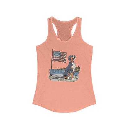 2025 New Summer Swissy Women's Racerback Tank Top, Greater Swiss Mountain Dog Patriotic Flag Shirt, Cartoon Swissy Character