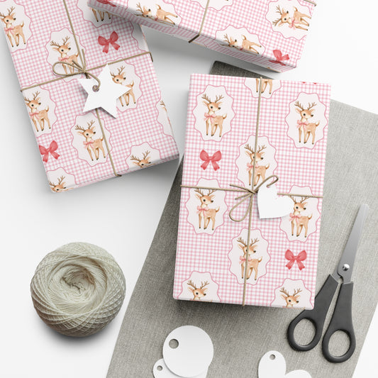 Pink Reindeer Little Girl Christmas Wrapping Paper, Merry Christmas Wrapping Paper, Vintage Gift Wrap, Christmas gift wrap