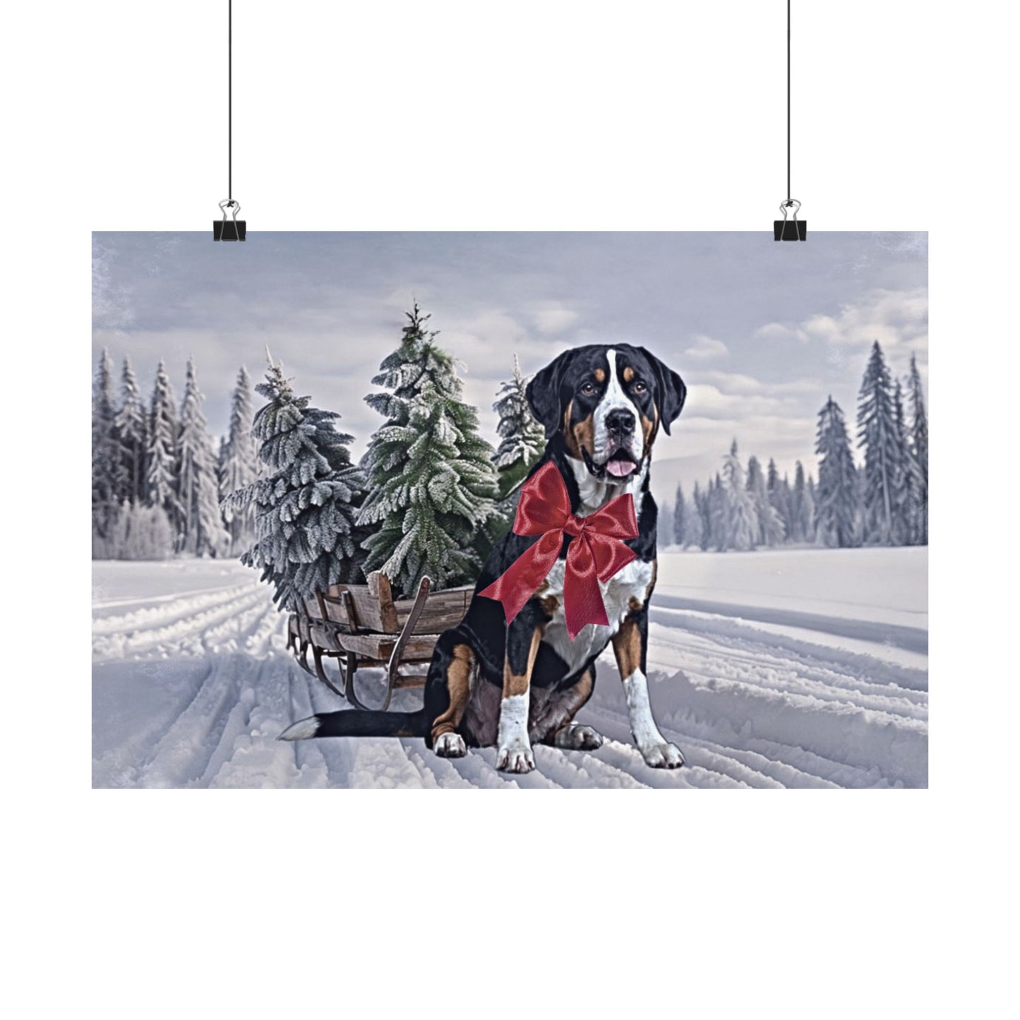 (No Frame) Christmas Greater Swiss Mountain Dog Christmas Wall Art Print