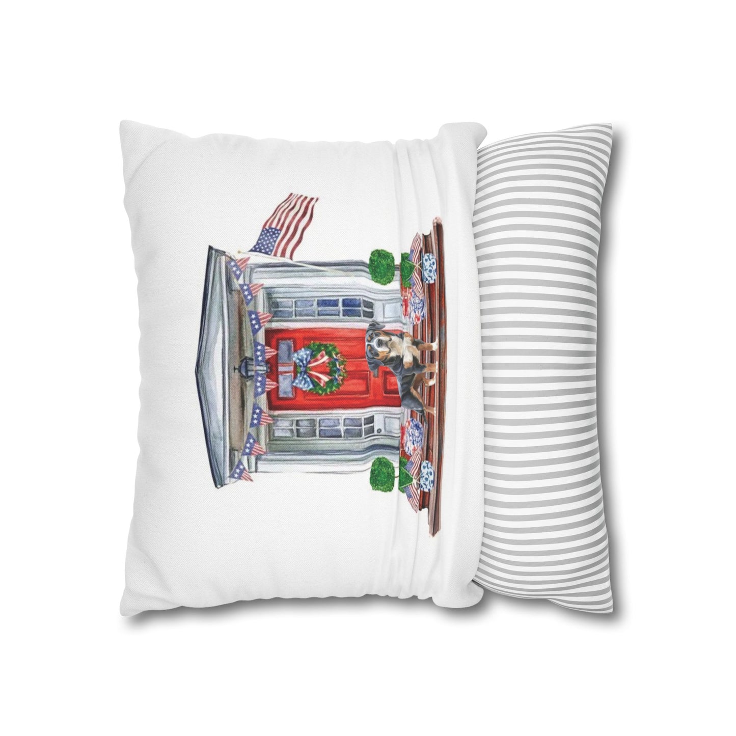 Summer Swissy in the USA, Greater Swiss Mountain Dog Pillow Cover, Hand Drawn, Double-Sided Graphics, Swissy, GSMD