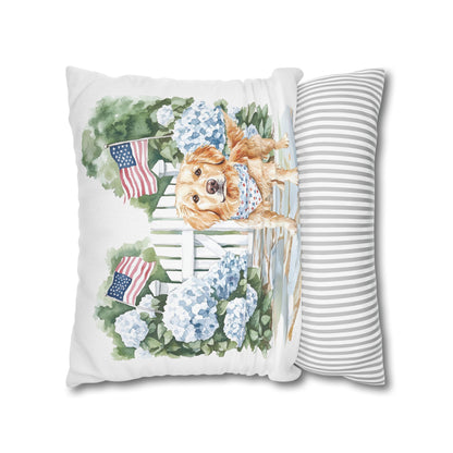 Summer Golden Retriever Pillow Cover, Double Sided, Hand drawn, Watercolor Golden Retriever Patriotic Pillow Cover