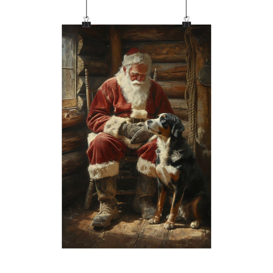 (No Frame) Santa & Swissy Christmas Wall Art Print