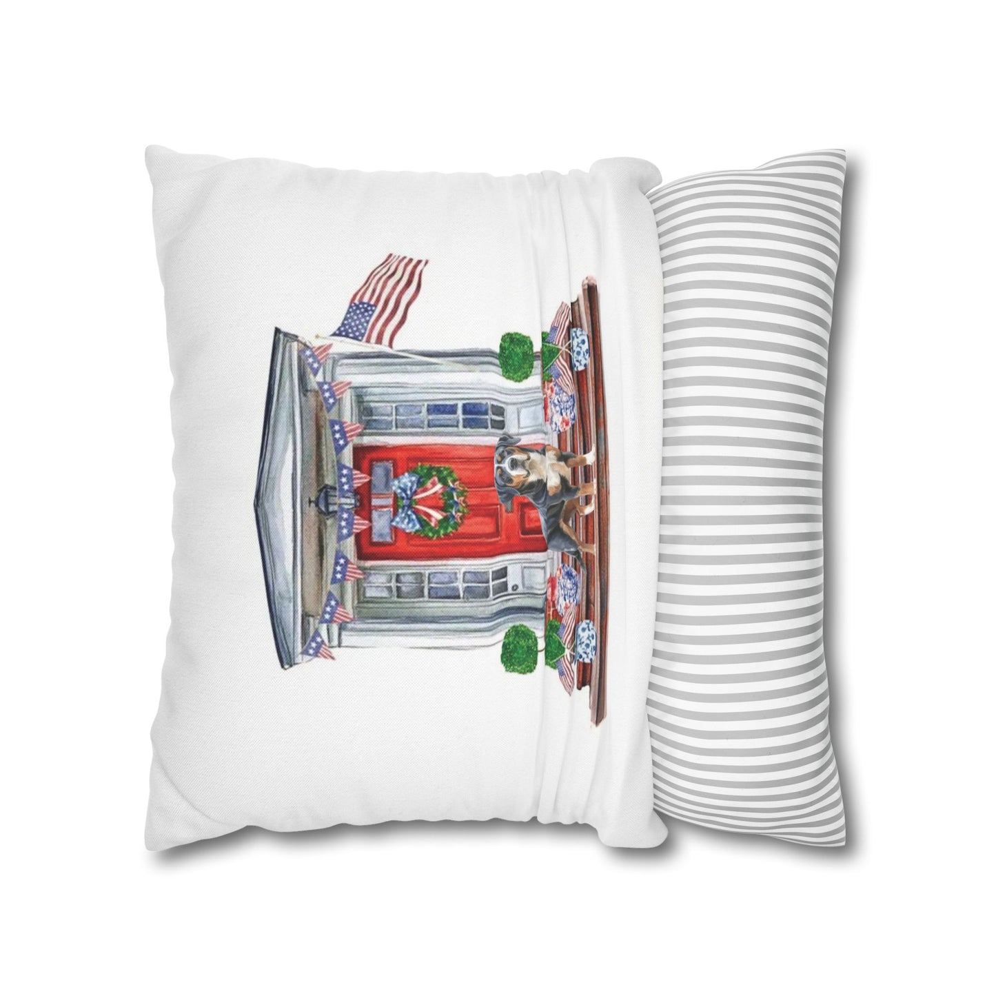 Summer Swissy in the USA, Greater Swiss Mountain Dog Pillow Cover, Hand Drawn, Double-Sided Graphics, Swissy, GSMD