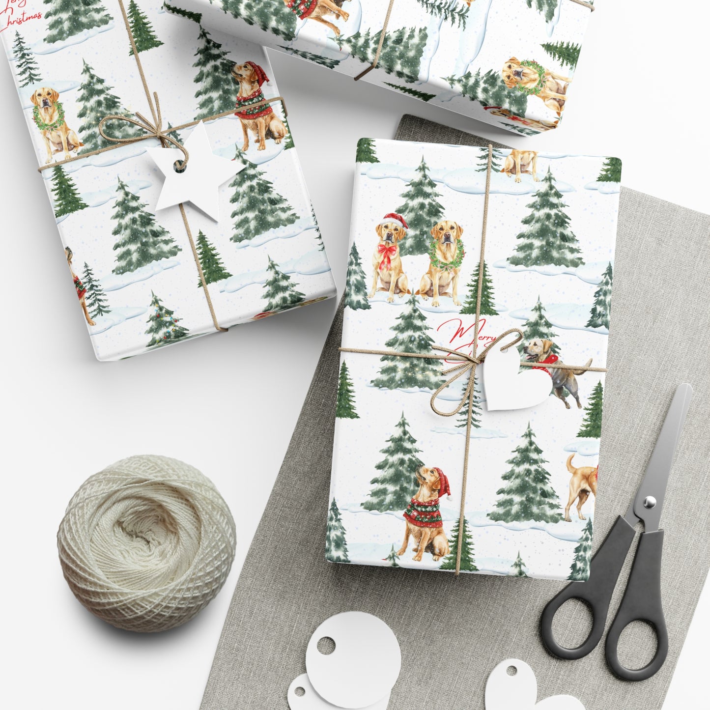 Snowy Yellow Labrador Retrievers Christmas Wrapping Paper, Labrador Retriever Dog Gift Wrap, Christmas Wrapping Paper, Christmas Gift Wrap