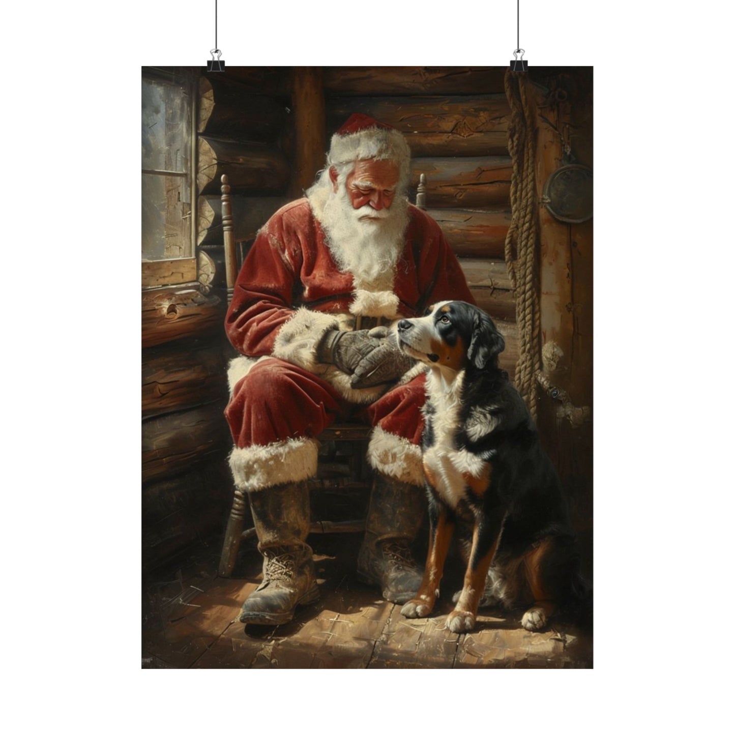 (No Frame) Santa & Swissy Christmas Wall Art Print