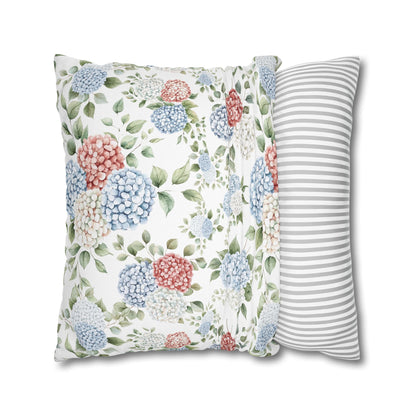 Watercolor Patriotic Hydrangea Pillow Cover, 4th of July Pillow Cover, Farmhouse Summer Decor