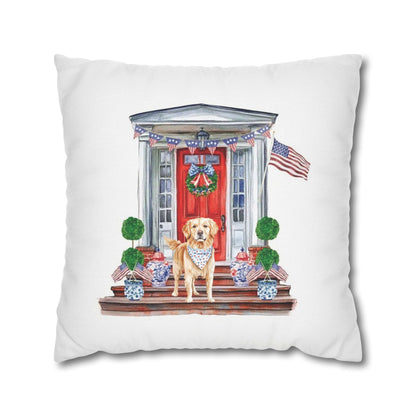 Summer Golden Retriever Pillow Cover, Double Sided, Hand drawn, Watercolor Golden Retriever Patriotic Pillow Cover