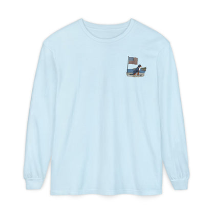 2025 New Summer Swissy Unisex *Long Sleeve* With Text "Summer Swissy" Comfort Colors Brand Shirt, Greater Swiss Mountain Dog Flag Shirt, Cartoon Swissy Character