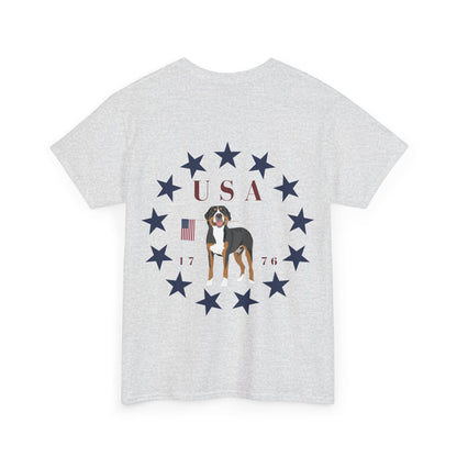 Double Sided Greater Swiss Mountain Dog Patriotic USA America Flag Shirt