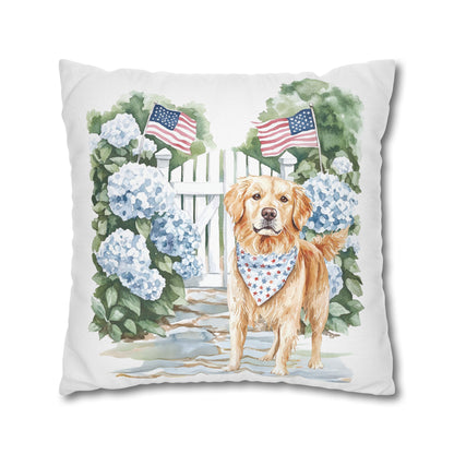 Summer Golden Retriever Pillow Cover, Double Sided, Hand drawn, Watercolor Golden Retriever Patriotic Pillow Cover