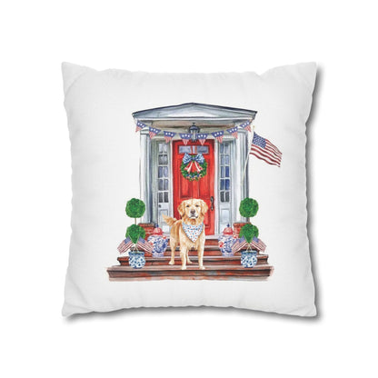 Summer Golden Retriever Pillow Cover, Double Sided, Hand drawn, Watercolor Golden Retriever Patriotic Pillow Cover
