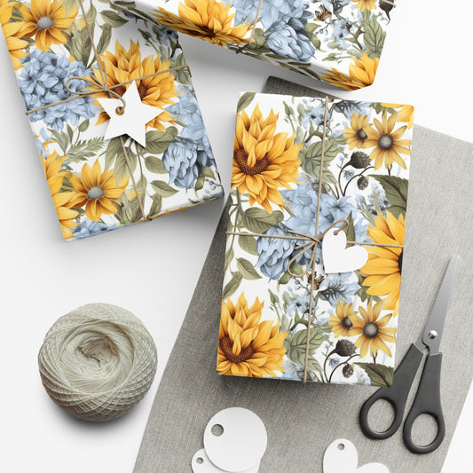 Sunflower Autumn Harvest Farmhouse Wrapping Paper, Gift Wrap