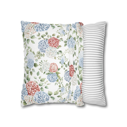 Watercolor Patriotic Hydrangea Pillow Cover, 4th of July Pillow Cover, Farmhouse Summer Decor