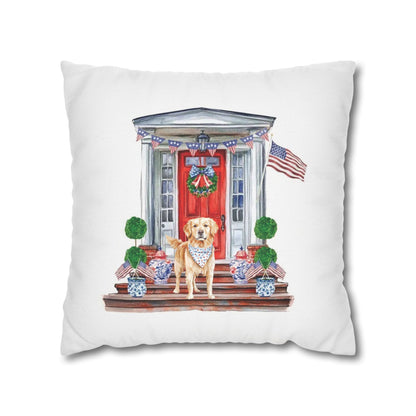 Summer Golden Retriever Pillow Cover, Double Sided, Hand drawn, Watercolor Golden Retriever Patriotic Pillow Cover