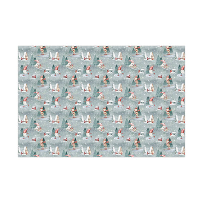 Scandinavian Gnome Christmas Gift Wrap, Christmas Wrapping Paper, Reindeer Skiing Christmas Gift Wrap, Wrapping, Christmas Gifts