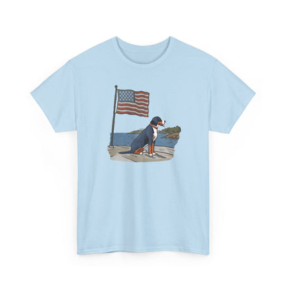 2025 New Summer Swissy Unisex Tshirt, Greater Swiss Mountain Dog Patriotic Flag Shirt, Cartoon Swissy Character