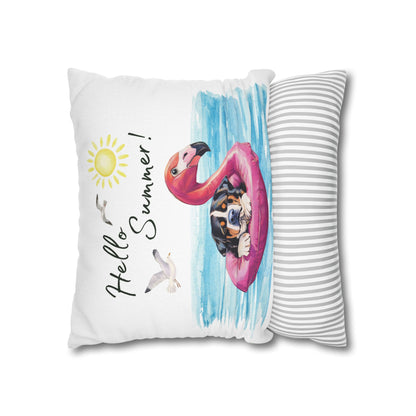 Hello Summer Swissy Pillow Cover, Greater Swiss Mountain Dog Pillow Cover, Hand Drawn, Double-Sided Graphics, Swissy, GSMD