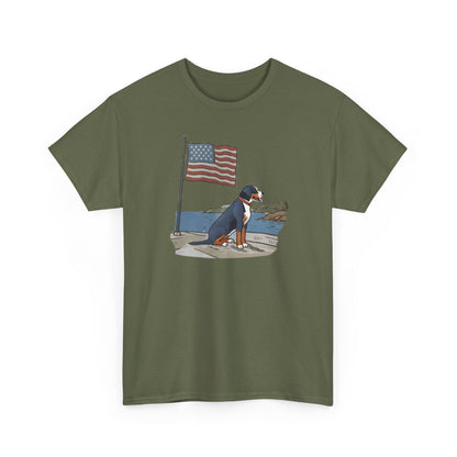 2025 New Summer Swissy Unisex Tshirt, Greater Swiss Mountain Dog Patriotic Flag Shirt, Cartoon Swissy Character