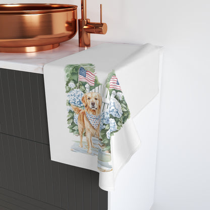 Golden Retriever Summer Patriotic Hand Towel for Bath and Kitchen