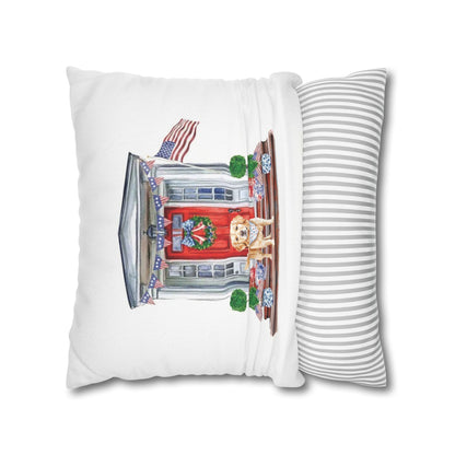 Summer Golden Retriever Pillow Cover, Double Sided, Hand drawn, Watercolor Golden Retriever Patriotic Pillow Cover