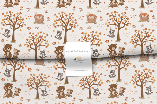 Fall Woodland Animals Premium Combed Pima Cotton