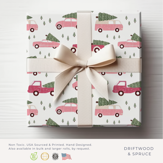 Pink Christmas Retro Car
