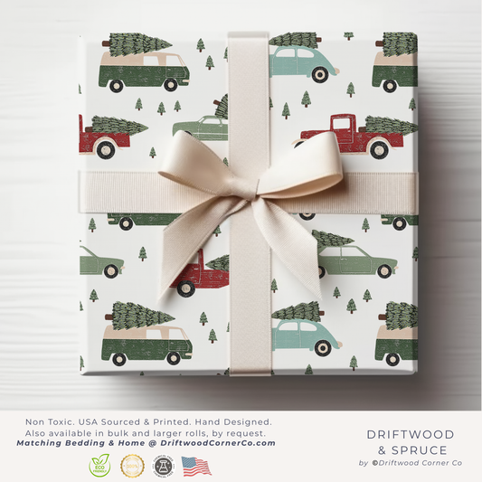 Christmas Evergreen Distressed Retro Cars