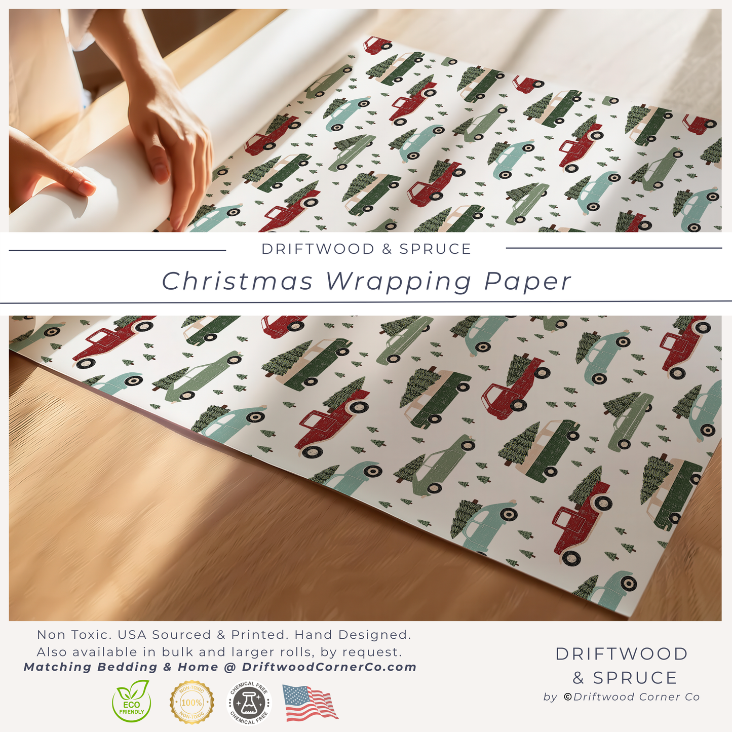 Christmas Evergreen Distressed Retro Cars