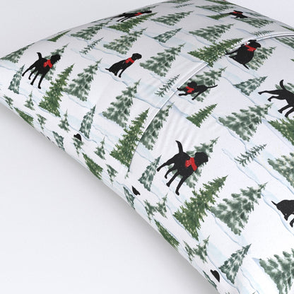 Snowy Black Dogs Christmas Sham Pillow Cover, Premium Italian Cotton Sateen Bedding, Labrador Retriever Christmas, Christmas Dogs