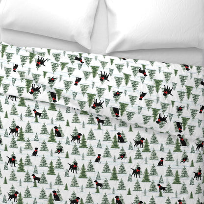Snowy Black Dog Christmas Duvet Cover, Labrador Christmas Bedding, Premium Italian Cotton Sateen, Christmas Dogs Home Decor, Christmas Dogs