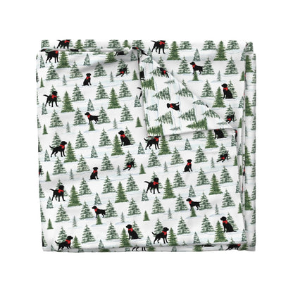 Snowy Black Dog Christmas Duvet Cover, Labrador Christmas Bedding, Premium Italian Cotton Sateen, Christmas Dogs Home Decor, Christmas Dogs