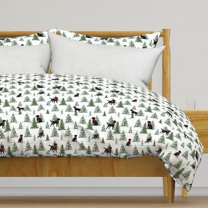 Snowy Black Dog Christmas Duvet Cover, Labrador Christmas Bedding, Premium Italian Cotton Sateen, Christmas Dogs Home Decor, Christmas Dogs