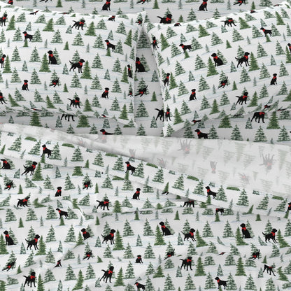 Snowy Black Dogs Christmas Sheet Set ,Premium Italian Cotton Sateen, Christmas Dogs Bedding
