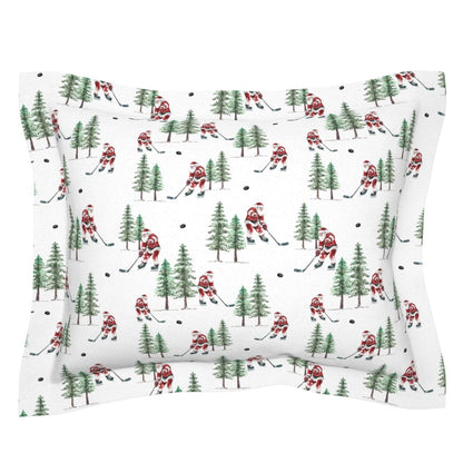 Hockey Santa Pillow Sham, Christmas Bedding, Festive Holiday Home Decor, Christmas Gift for Hockey Fan, Winter Pillow Cover