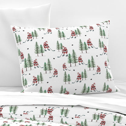 Hockey Santa Pillow Sham, Christmas Bedding, Festive Holiday Home Decor, Christmas Gift for Hockey Fan, Winter Pillow Cover